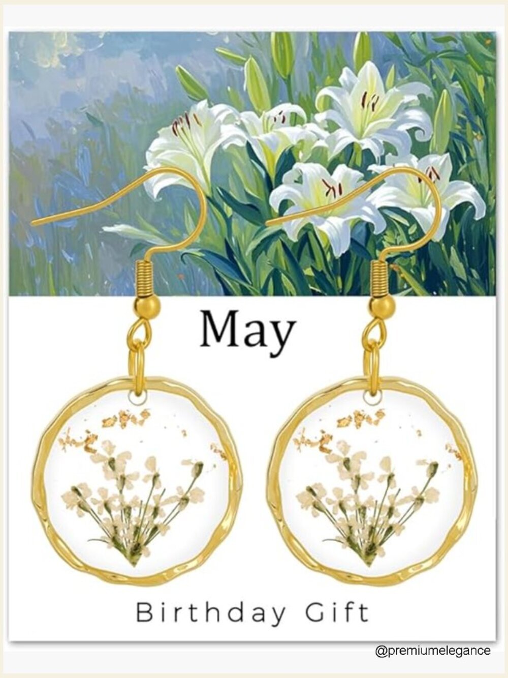 Handmade Real Pressed Flower Dangle Earrings - Birth Month Gift
